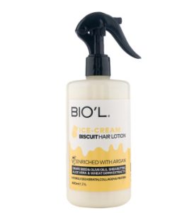 لوسیون مو تقویت کننده بیول مدل بستنی بیسکوئیتی مناسب آبرسانی موی رنگ شده و آسیب دیده حجم 250و400 میلی لیتر